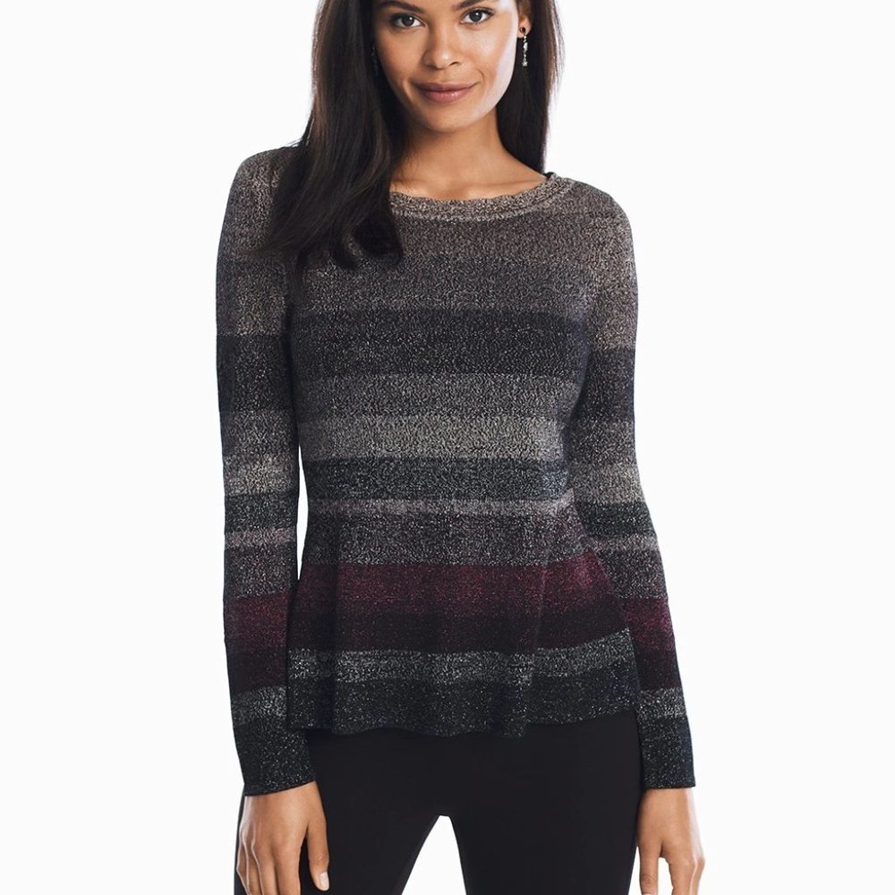 WHBM Metallic Striped Peplum Sweater Size Small